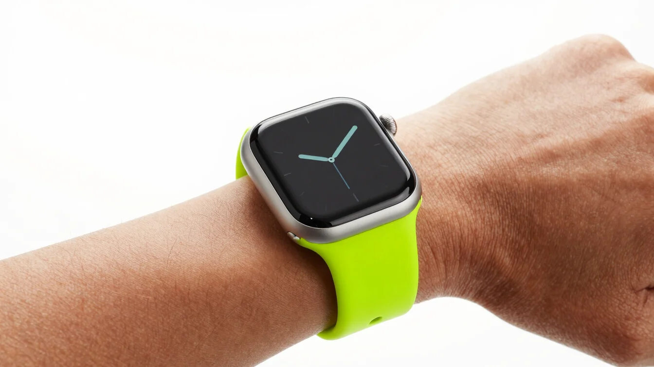 Close-up of a high-end, minimalist smartwatch on a celebrity's wr