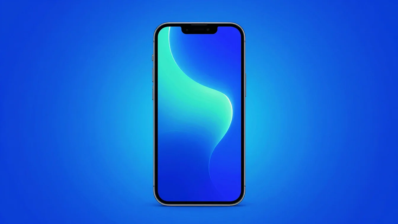 Sleek, glossy new smartphone with a vibrant screen, surrounded by